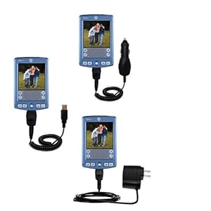USB cable with Car and Wall Charger Deluxe Kit for the Palm palm Zire 71 - uses Gomadic TipExchange Technology
