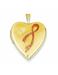 Genuine 14K Yellow Gold 20mm Enamel Breast Cancer With Hearts Heart Locket 2 Grams Of Gold 100% Satisfaction Guaranteed.