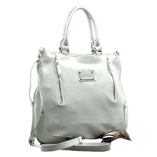 Valentino White Italian Couture Large Zipper Handbag