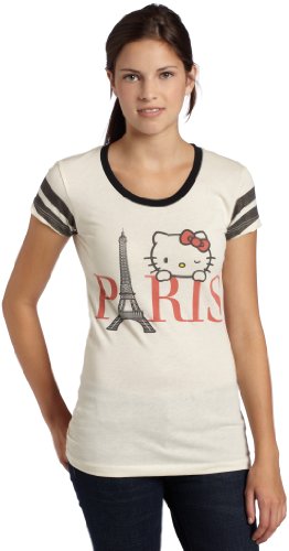 External hard drive:Mighty Fine Junior's Bonjour Paris Kitty T Shirt,Linen/Black,Small