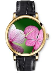 SPRAWL Aanalog Fashion Series Gold Ladies Watches of Genuine Black Leather Strap,Unique Wrist Watch for Women Girls Designed with pink flower