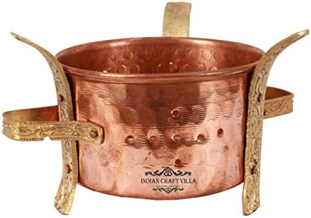 Indian Craft Villa Handmade Indian Copper Brass Food Warmer Angeethi Traditional Sigdi Suitable For Copper No.2 3.1" X 3.9" X 2.8" (Inch)