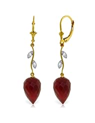 14K Yellow Gold Drop Style Earrings with Rubies and Diamond Accents