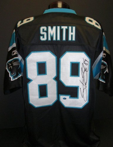 Steve Smith Autographed/Hnad Signed Carolina Panthers Reebok Authentic Black Jersey