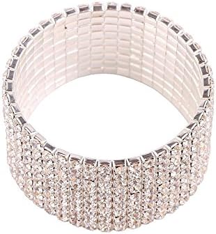 FiveStar Fabulous Farah, Bridal Rhinestone Stretch Bracelet 9-row Silver Tone - Ideal for Wedding and Party (Elegant)