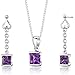 Amethyst Pendant Earrings Necklace Sterling Silver Rhodium Nickel Finish 2.00 Carats