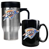 NBA Oklahoma City Thunder Stainless Steel Travel Mug & Black Ceramic Mug Set - Primary Logo
