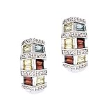 Multi-Gemstone Baguette Platinum Vermeil J-Hoop Earrings