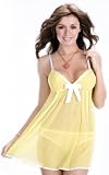 Sheer triangle soft cup babydoll with pleats. Satin ribbon. Bikini panty - Sensual Mystique