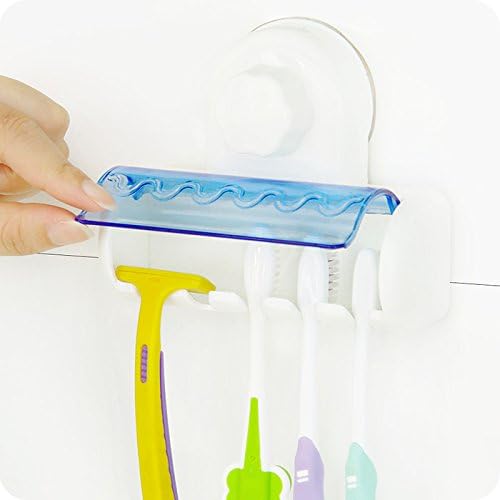 TBH 5 Slot Suctorial Toothbrush Holder with Cover, Two Toothpaste Squeezers included.