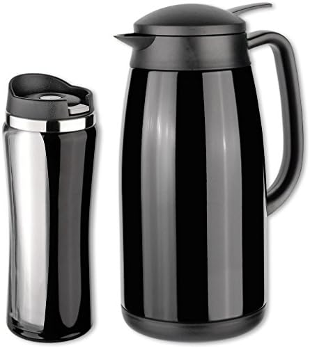 Isosteel Tableline Set-4t12 1x Colorline Drinking Mug 14 Liq.oz. Black - With 1x Double-walled Vacuum Carafe 51 liq. oz Black 18/8 Stainless Steel - BPA Free