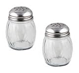 NEW, 6 oz. (Ounce) Swirl Glass Cheese Shaker, Pepper Spice Shaker w/ Perforated Stainless Steel Lid - Set of 2
