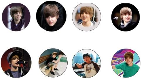 Set of 8 Justin Bieber Pinback Buttons 1.25" Pins Singer
