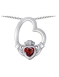 Celtic Love By Kelly (tm) Floating Heart Irish Claddagh Pendant with Heart Shape Simulated Garnet in 925 Sterling Silver
