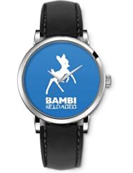 SPRAWL Aanalog Fashion Series Silver Ladies Watches of Genuine Black Leather Strap,Unique Wrist Watch for Women Girls Designed with Cute little deer on blue background