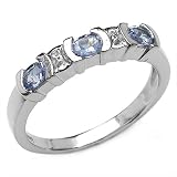 0.55 Carat Genuine Tanzanite & White Topaz Silver Ring