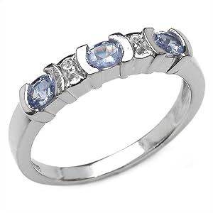 0.55 Carat Genuine Tanzanite and White Topaz Silver Ring by 