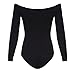 GirlsWalk Women's Plain Long Sleeves Off Shoulder Stretchy Bodysuit Leotard Top Black