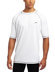 Speedo Men's UPF 50+ Easy Short Sleeve Rashguard Swim Tee,  White,  X-Large