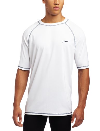 Speedo Men's UPF 50+ Easy Short Sleeve Rashguard Swim Tee, White, 3X