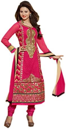 Rehsha Women's Classic Style Designer Eid Churidar Salwar Kameez Dark Pink