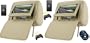 New Tan Color Zipper Pair of Headrest 7" LCD Car Monitors with Sony Brand Laser Readers Region Free DVD player USB SD Inc. (2) Wireless remotes and 32 Bit Games