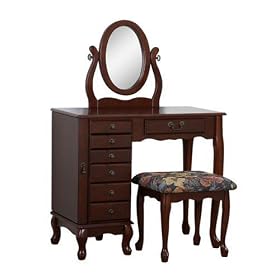 Jewelry Armoire Vanity Mirror and Bench in Cherry by Universal Lighting and Decor