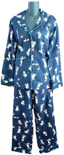 Insomniax Womens Blue Flannel Santa Dogs Pajamas Holiday PJs Sleep Set