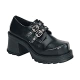 2 3/4 Inch Trendy Goth Shoe Low Platform Oxford Shoe 2 Buckle Strap Chunky Heel Shoes Punk Shoes Black