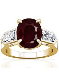 14K Yellow Gold Oval Cut Ruby Three Stone Ring