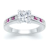 1.65 CT PRINCESS DIAMOND W ROUND PINK SAPPHIRE RING 18K
