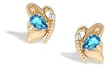 14K Yellow Gold Genuine Pear Blue Topaz and Diamond Butterfly Earrings