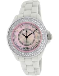 Le Chateau #5802_PINK Womens Crystal Accented Mid Size White Ceramic Pink MOP Dial Watch
