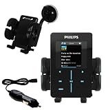 Philips GoGear SA9200/17 car windshield holder with Car Charger - Uses Gomadic TipExchange