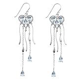 EXP Sterling Silver Sky Blue Topaz Heart Dangle Earrings with Hanging Pendants