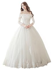 Plus Size Lace-Up Beaded Jeweled Applique Floor Length Tulle  Off the Shoulder  Ball Gown Wedding Dress 