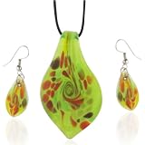Multicolored Lime Green Teardrop Murano Glass Earrings Set