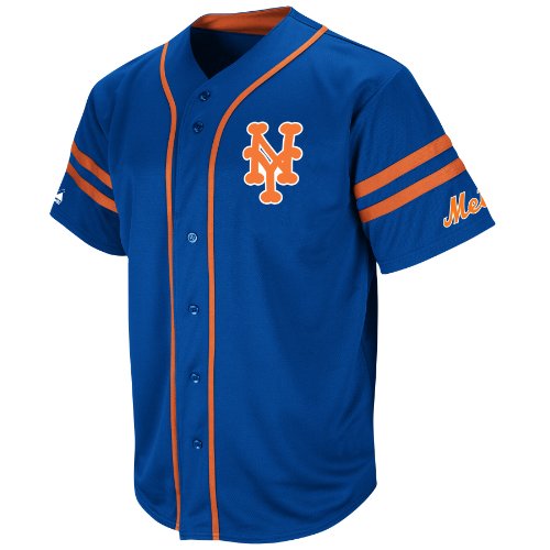 MLB New York Mets 1969 Cooperstown Adult Short Sleeve Synthetic Button Front Jersey (Deep Royal/Dark Orange, Xx-Large)