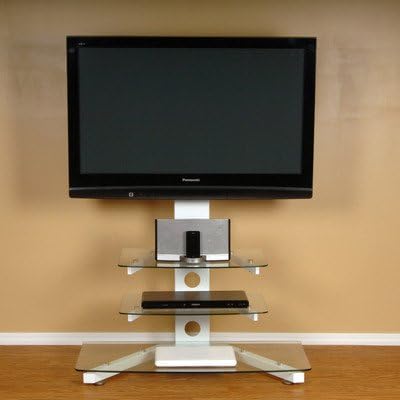 60 In.White &amp; Glass TV Mount w Shelves