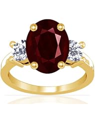 18K Yellow Gold Oval Cut Ruby Three Stone Ring
