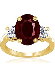 14K Yellow Gold Oval Cut Ruby Three Stone Ring