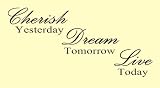 CHERISH YESTERDAY DREAM TOMORROW LIVE TODAY Vinyl wall art Inspirational quotes and sayings home decor decals