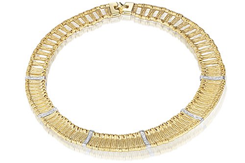 14K Yellow Gold Matte-Finish Collar Necklace, Enhanced With Pave Set Diamonds