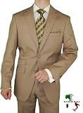 Bianco Brioni Italian Cotton Stretch Mens Suit Modern 2 Button Jacket Ticket Pocket Hand Pick Stitching 2pc with Flat Front Pants Hand Tailored Suit Light Taupe
