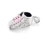 Bling Jewelry 925 Silver CZ Hi Top Sneaker Baby Shoe Charm Pendant Pink Shoe Lace