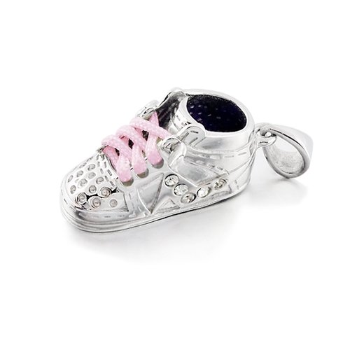 Bling Jewelry 925 Silver CZ Hi Top Sneaker Baby Shoe Charm Pendant Pink Shoe Lace