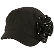 Elastafit Winter Ruffle Flower Crystals Knit Cadet Military Castro Hat Cap Black