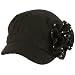 Elastafit Winter Ruffle Flower Crystals Knit Cadet Military Castro Hat Cap Black