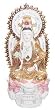 Oriental Kwan Yin Goddess of Mercy on Lotus Statue - Hand Painted Porcelain, Gold, Pink and White