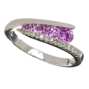 Mogul PR07812(L) - Anillo de mujer de oro blanco (9k) con topacios rosas y diamantes (talla: 12)